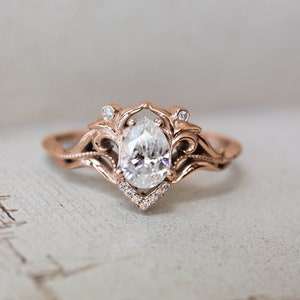 Teardrop White Sapphire Vintage inspired Engagement Ring, Elvish Engagement ring with Pear shaped White sapphire in 14K or 18K Solid Gold image 10