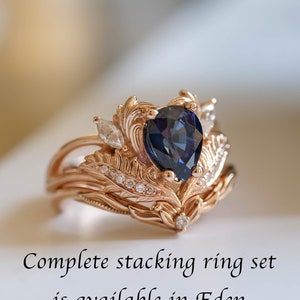 Royal Blue Sapphire Engagement Ring, 1.4 Ct Genuine Sapphire Ring, Nature Inspired Diamond Ring, Sapphire and Diamond Gold Ring for Her image 6