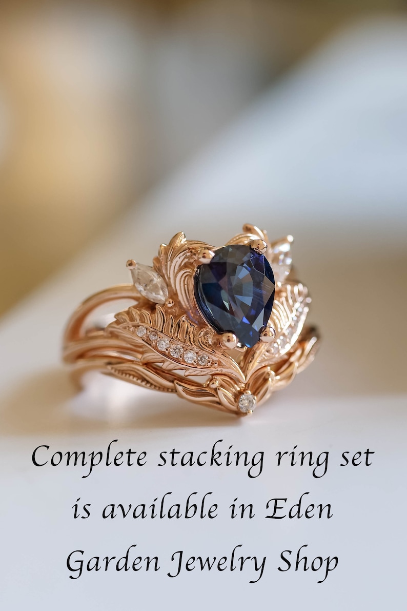 Royal Blue Sapphire Engagement Ring, 1.4 Ct Genuine Sapphire Ring, Nature Inspired Diamond Ring, Sapphire and Diamond Gold Ring for Her image 6