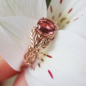 Pink tourmaline engagement ring, rose gold ring, leaves ring, unique ring for woman, branch ring, leaf engagement, twig wedding band image 7