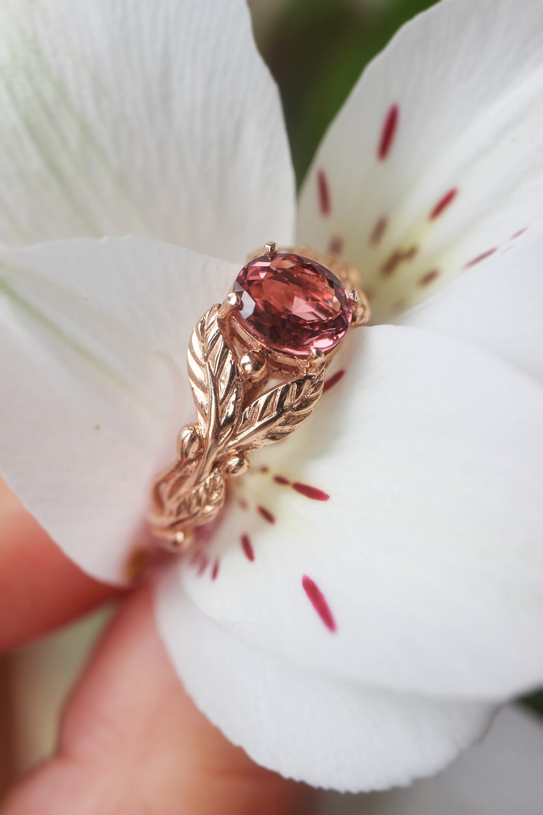 Pink tourmaline engagement ring, rose gold ring, leaves ring, unique ring for woman, branch ring, leaf engagement, twig wedding band image 7