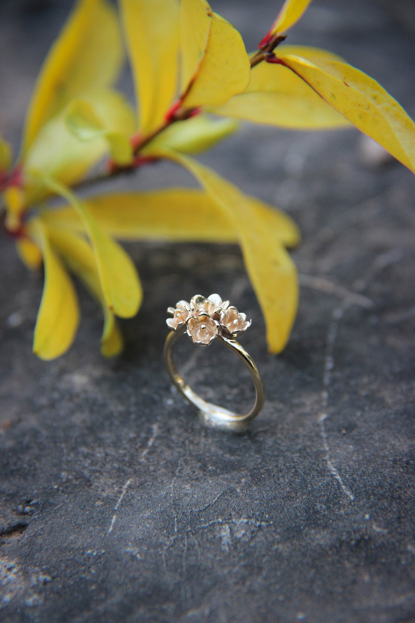 Yellow gold flower ring nature engagement ring lily of the Etsy