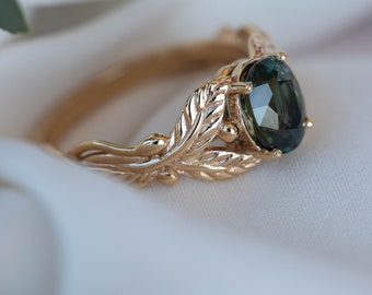 Bague Saphir Naturel Ovale Océan Avec Zircon - Argent 925 - Art Déco