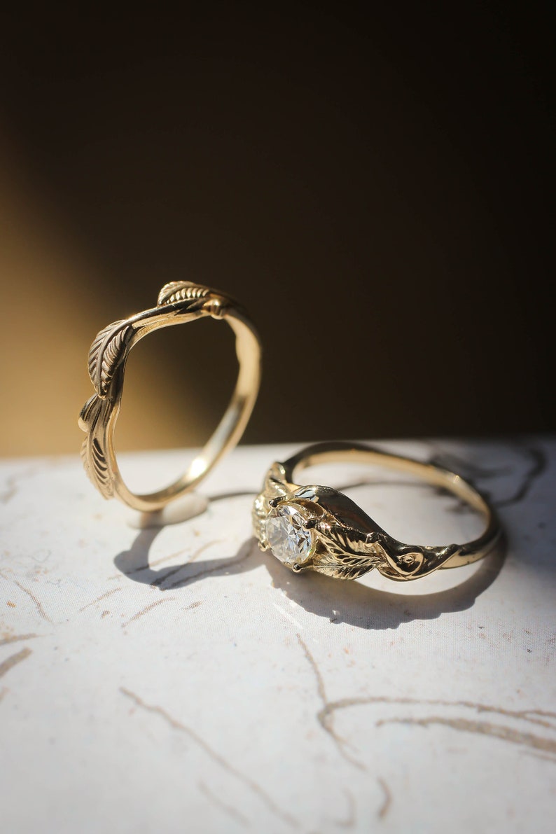 Twig wedding band, leaves wedding ring, rustic ring, branch ring, nature inspired, gold ring for woman, leaf engagement ring, 14K, 18K image 5