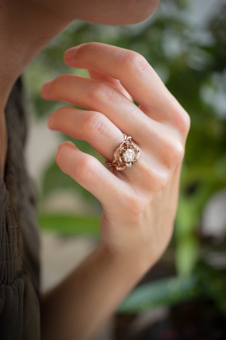 Custom order: 1ct morganite engagement ring, rose gold flower ring, 14K gold ring, art nouveau ring, rose flower image 9