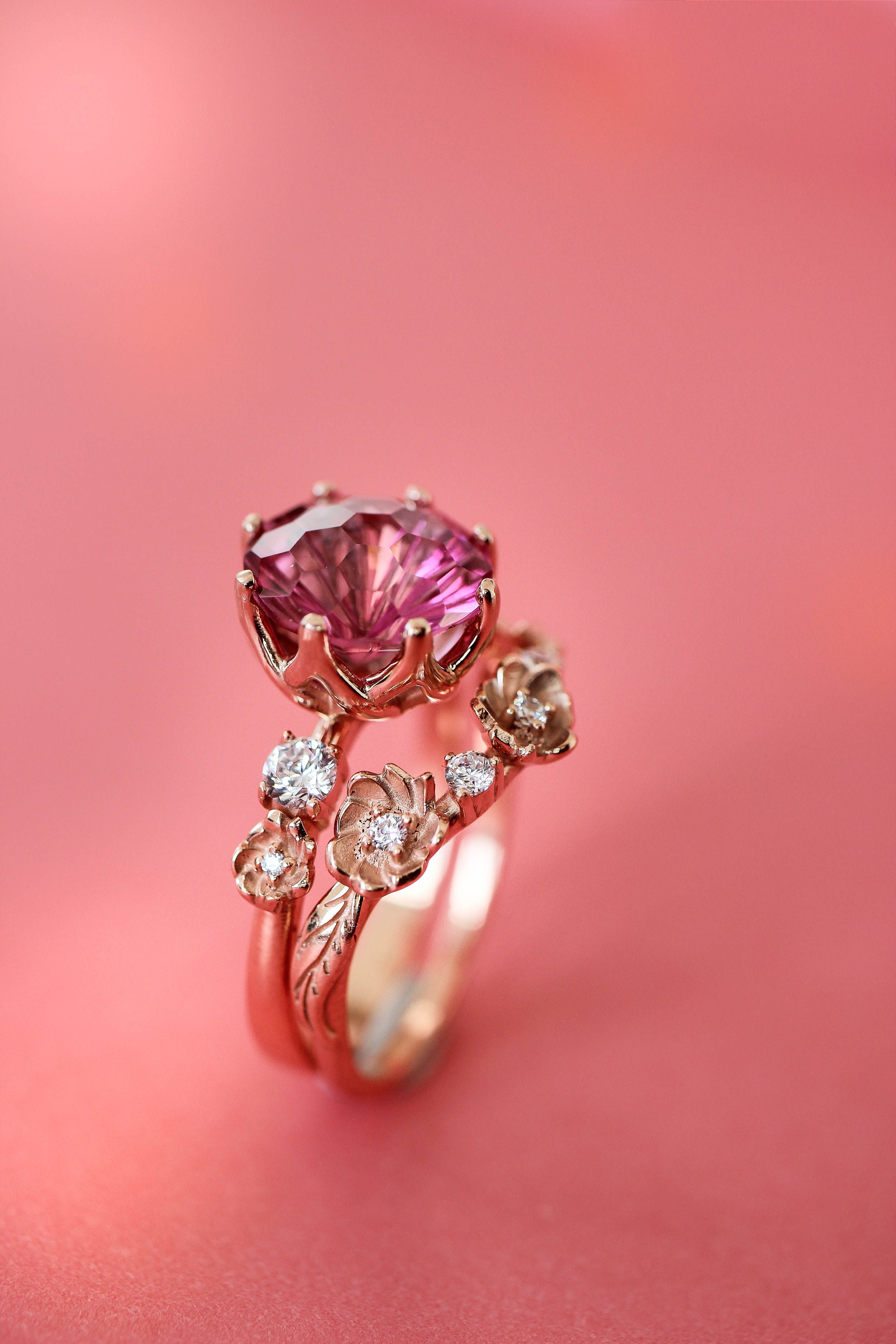 Outstanding bridal ring set statement engagement ring pink Etsy