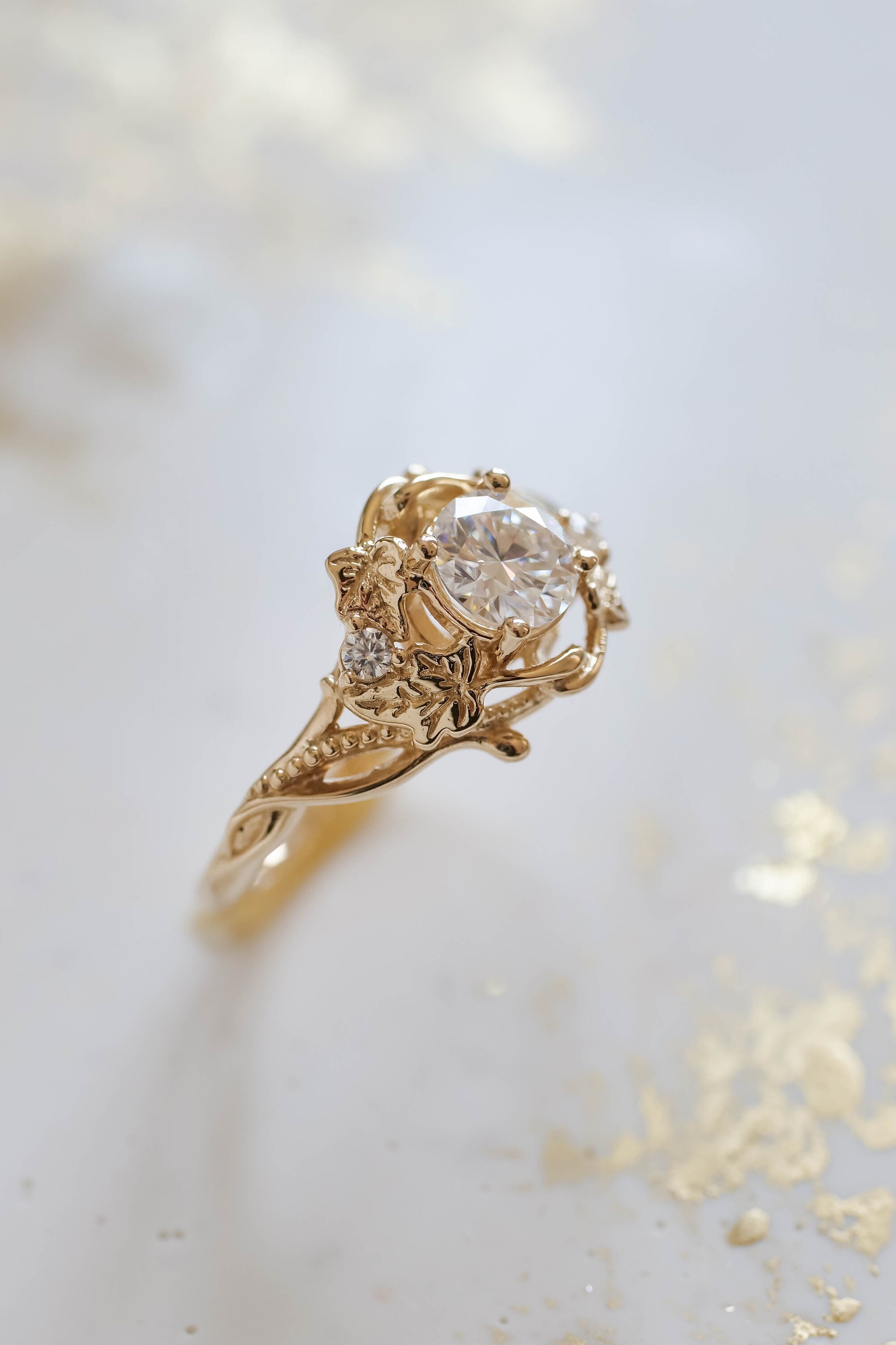 Ivy Leaves Lab Grown Diamond Engagement Ring, Elven Wedding Ring 