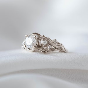 Lab-grown Diamond Gold ring, Gold Twig Leaf Ring, Nature inspired engagement ring with Diamonds, Leaf engagement Botanical ring