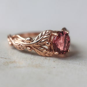 Pink tourmaline engagement ring, rose gold ring, leaves ring, unique ring for woman, branch ring, leaf engagement, twig wedding band image 4