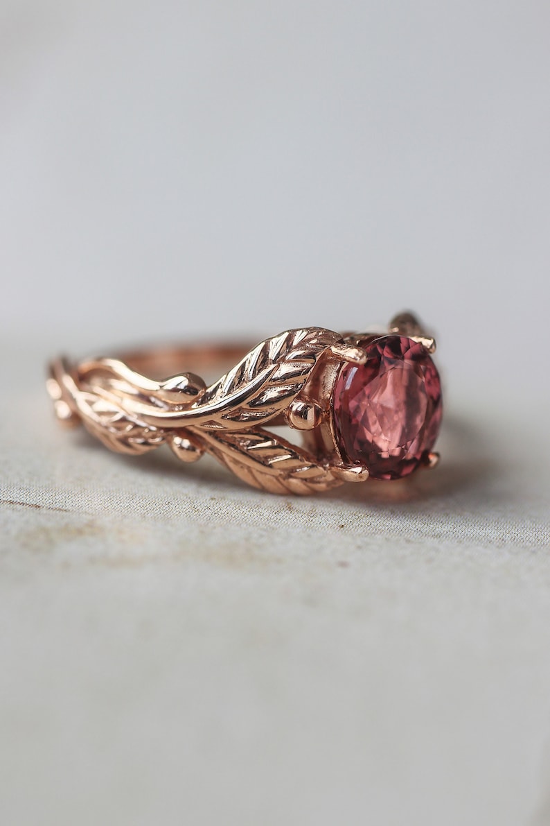 Pink tourmaline engagement ring, rose gold ring, leaves ring, unique ring for woman, branch ring, leaf engagement, twig wedding band image 4