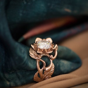 Custom order: 1ct morganite engagement ring, rose gold flower ring, 14K gold ring, art nouveau ring, rose flower image 6