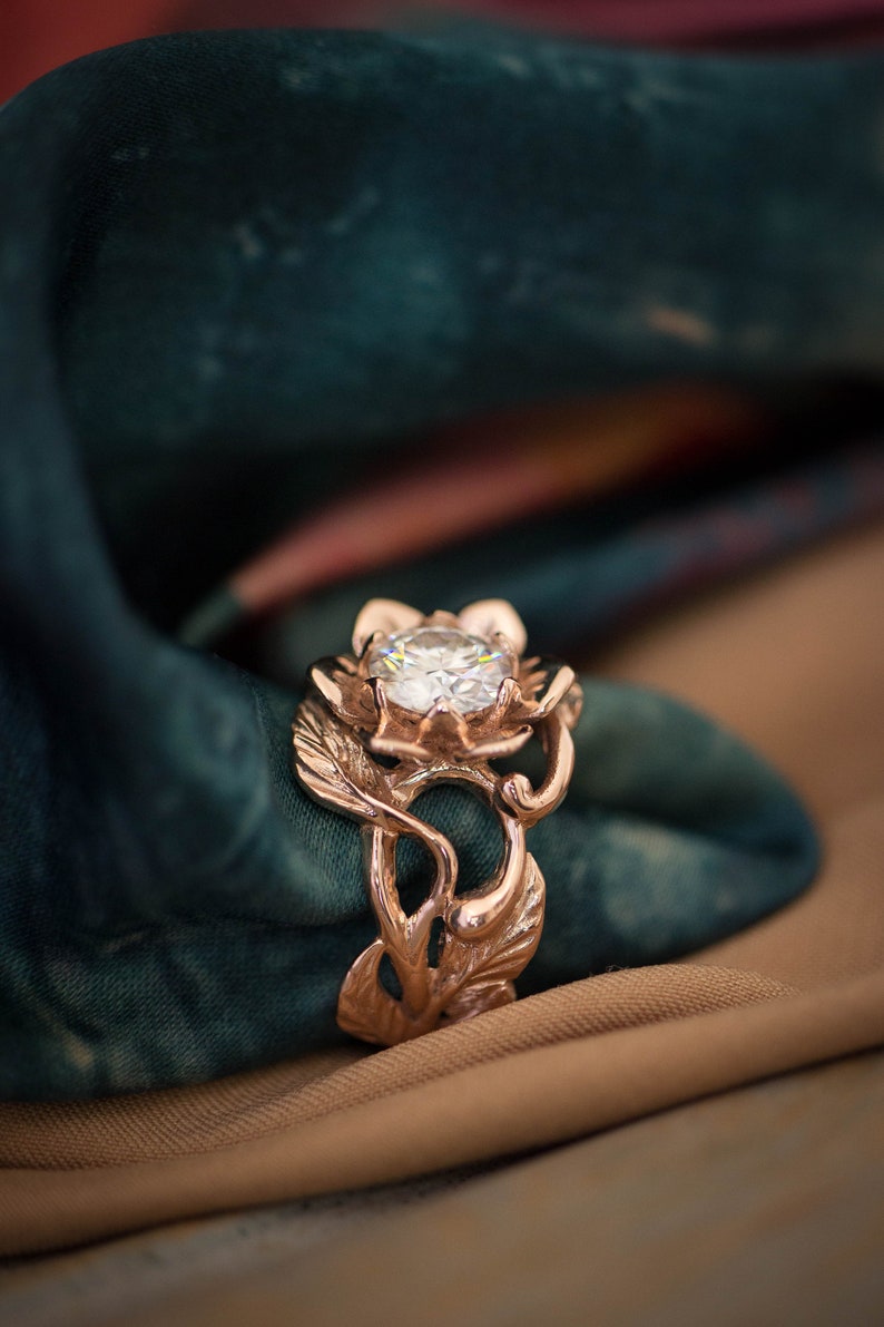 Custom order: 1ct morganite engagement ring, rose gold flower ring, 14K gold ring, art nouveau ring, rose flower image 6