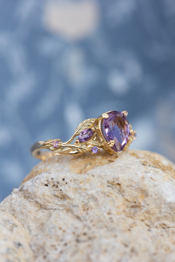Bague Or 14K Avec Améthyste Et Diamants - Taille 7.25 - Motif Serpent - Occasion