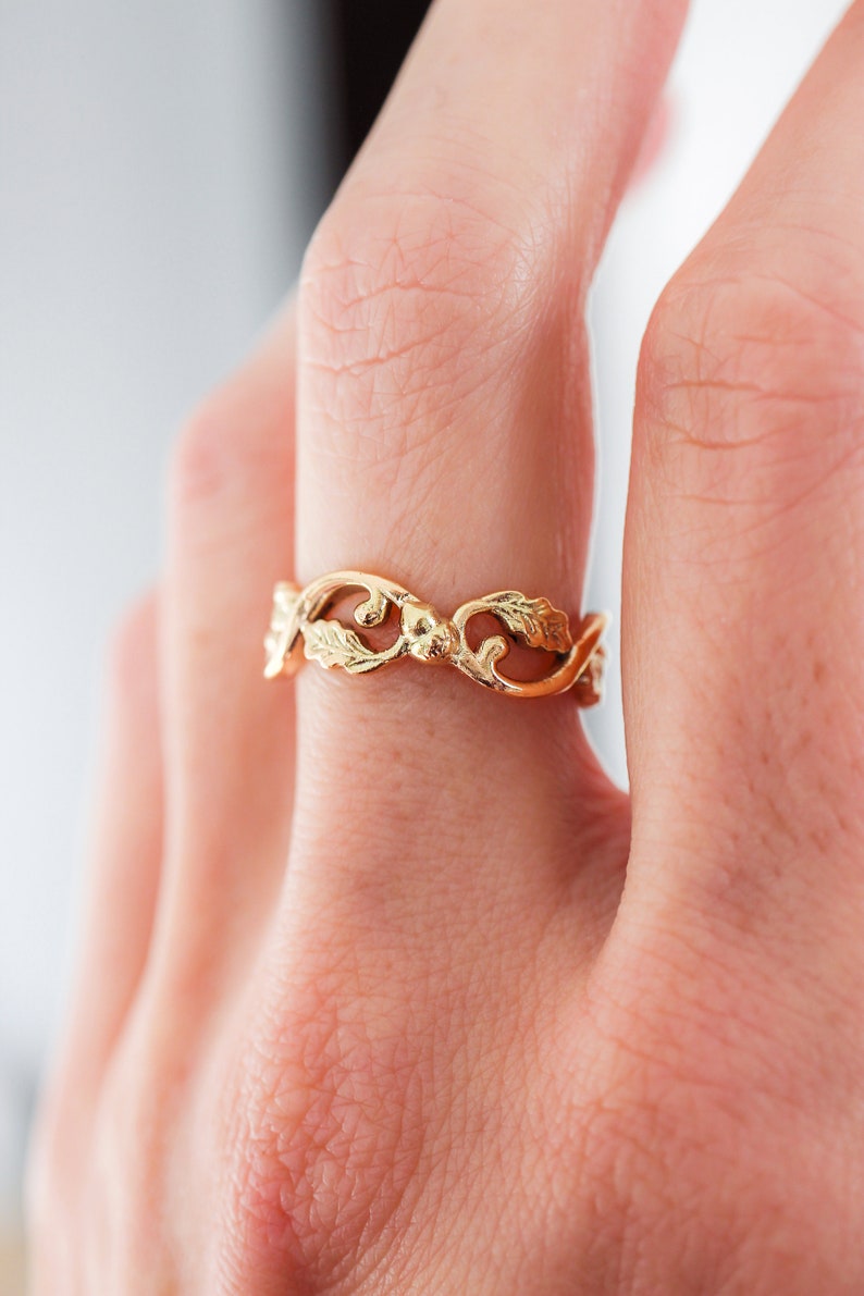 Oak leaves wedding band, gold ring for woman, oak ring, eternity band, leaves ring, woodland ring, nature jewelry, tree ring, unique ring image 9