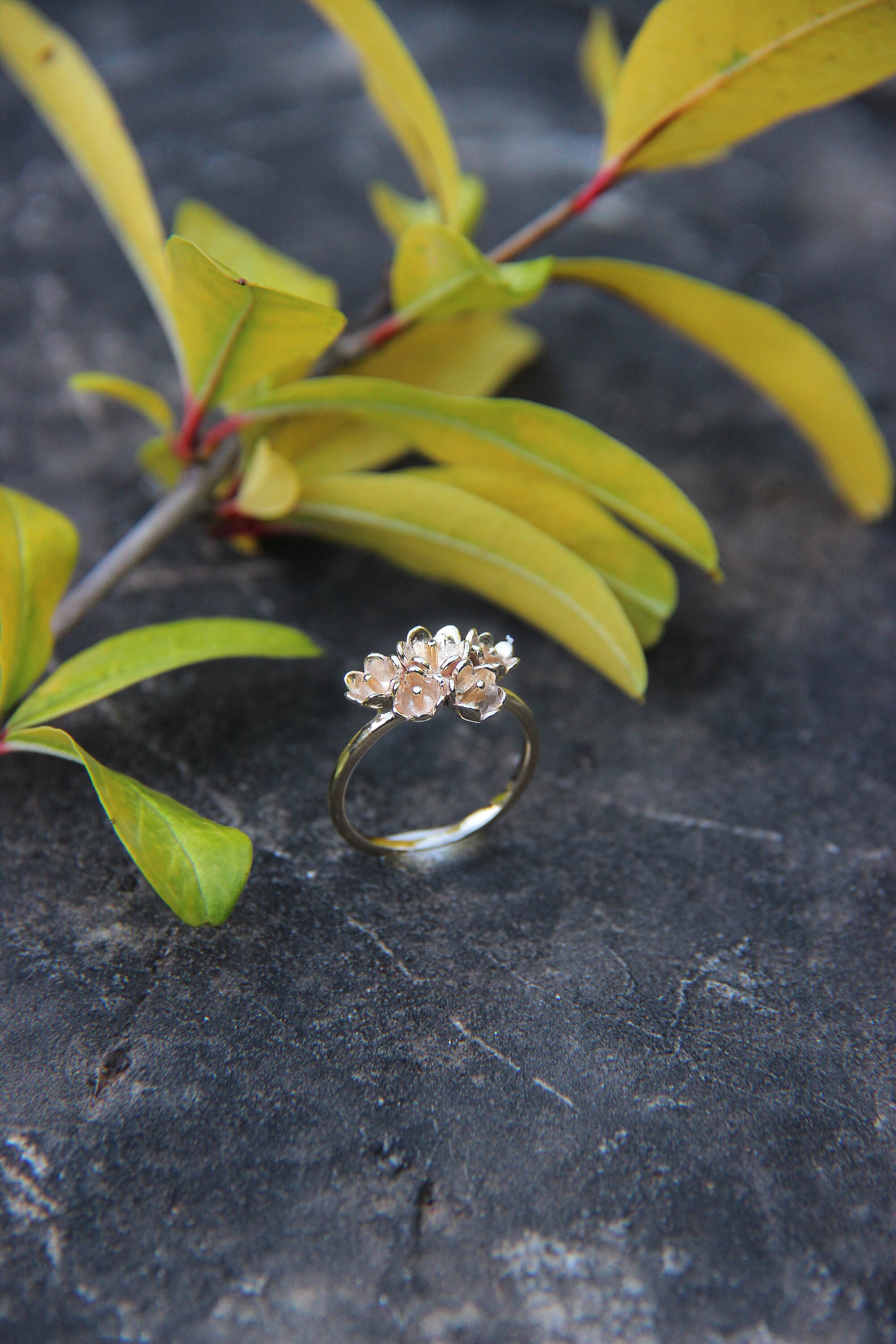 Yellow gold flower ring nature engagement ring lily of the Etsy