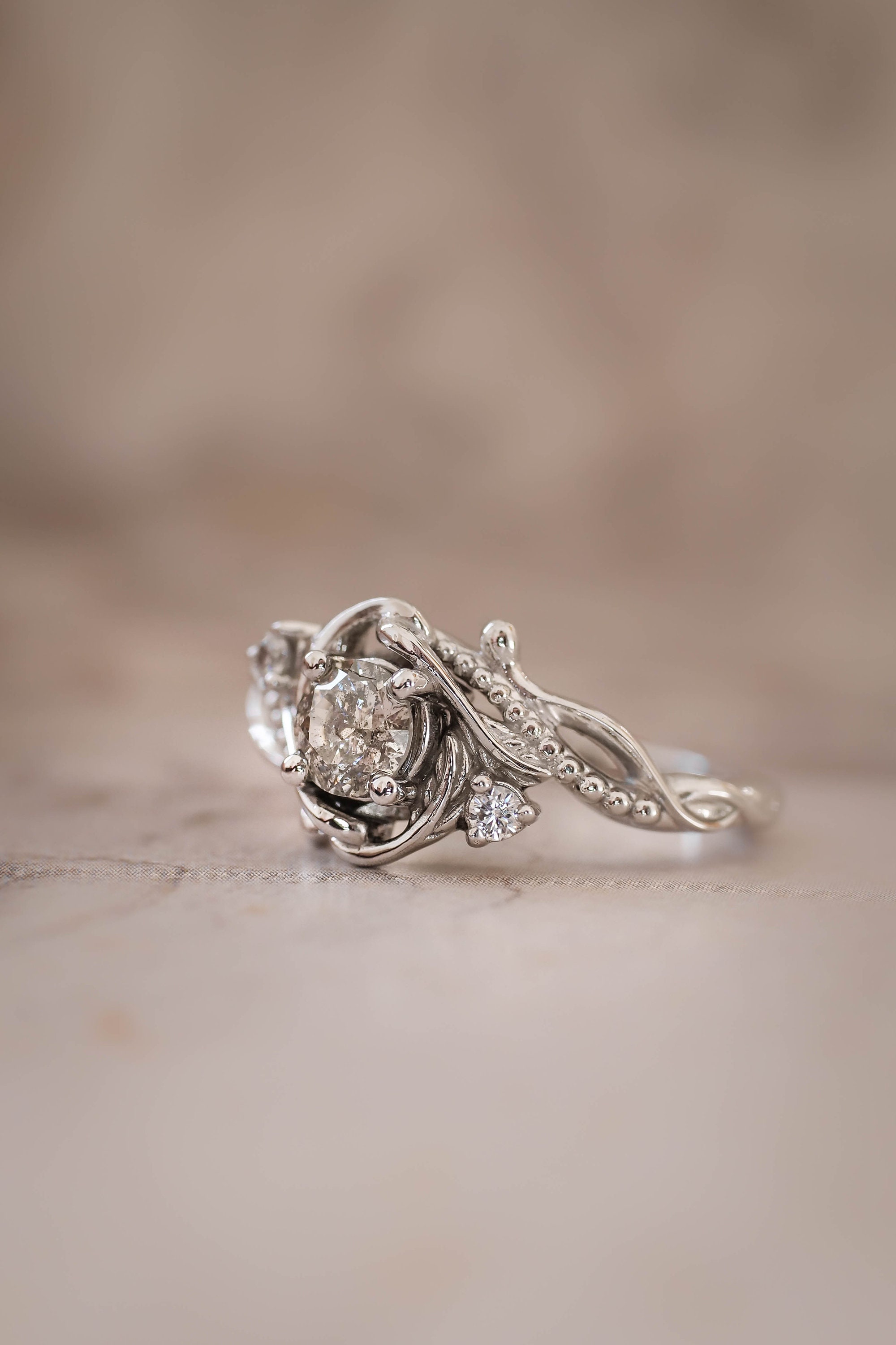 Unique Salt & Pepper Diamond Ring Nature Inspired Engagement - Etsy