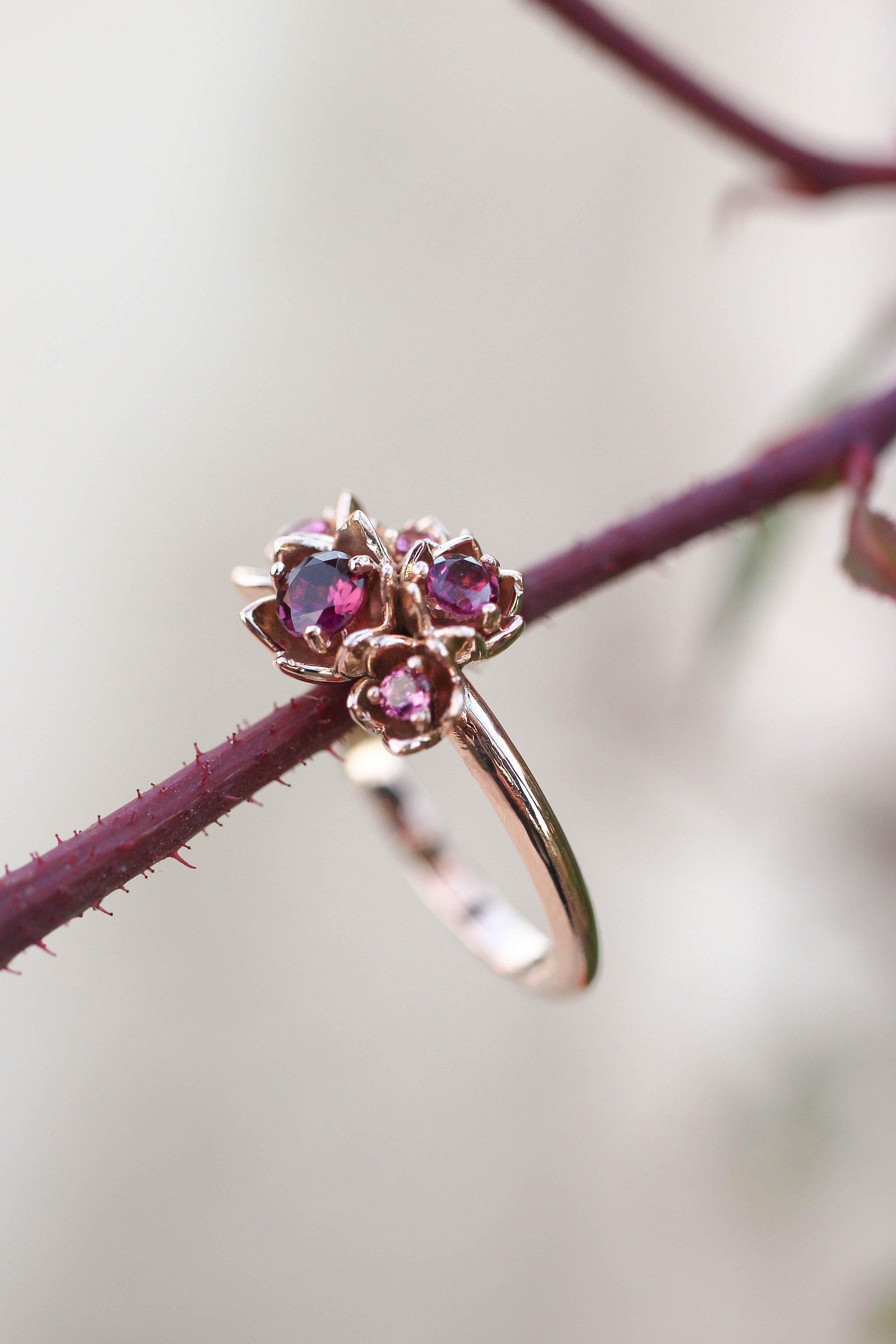 Flower engagement ring pink tourmaline ring rose gold ring | Etsy