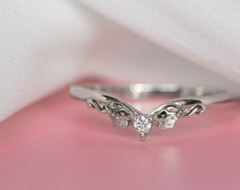 READY TO SHIP, Size - 6.5 Us, Ivy leaves wedding band, diamond wedding ring, white gold wedding band, leaf ring, ivy ring, stacking ring