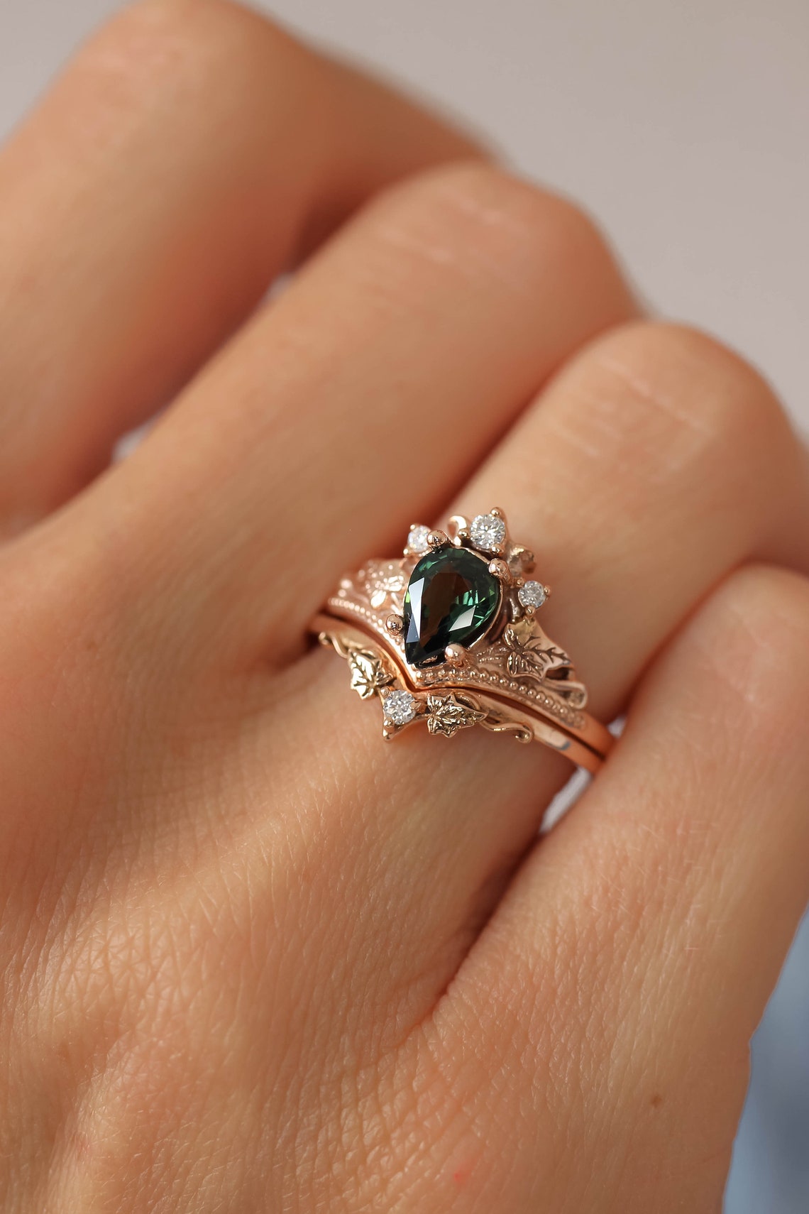Green sapphire engagement ring sapphire and diamonds ring Etsy