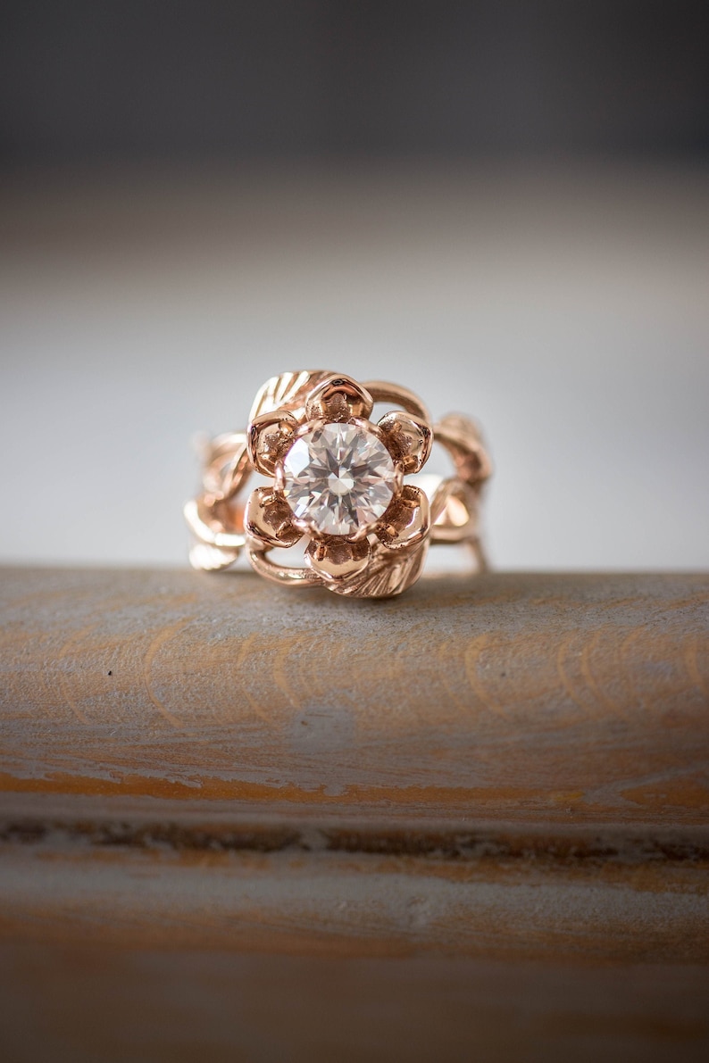 Custom order: 1ct morganite engagement ring, rose gold flower ring, 14K gold ring, art nouveau ring, rose flower image 4