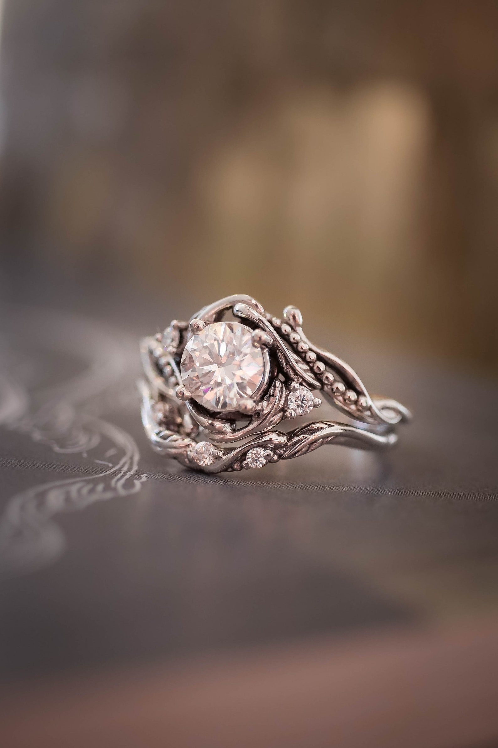 Moissanite Bridal Ring Set Nature Engagement Ring 1 Carat - Etsy