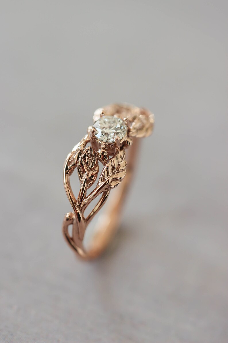 White gold engagement ring, natural diamond ring, nature inspired engagement ring, leaves ring, real diamond, leaf ring, unique ring woman image 10