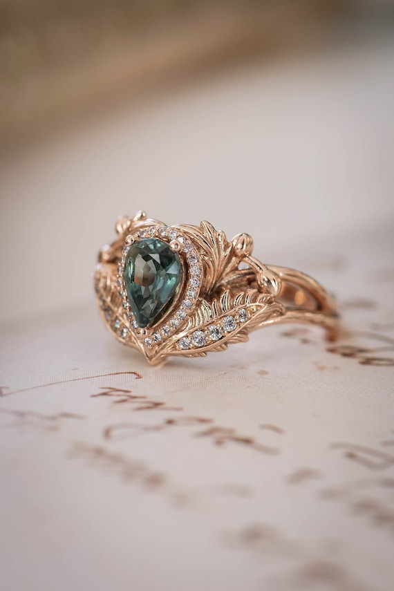 Bague de fian ailles saphir bleu sarcelle avec diamants bague
