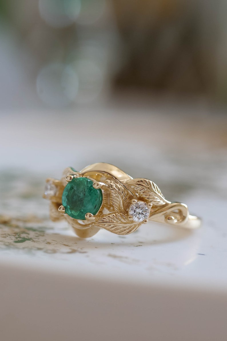Nature Inspired Engagement Ring With Forest Green Emerald - Etsy