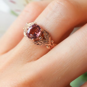 Pink tourmaline engagement ring, rose gold ring, leaves ring, unique ring for woman, branch ring, leaf engagement, twig wedding band image 6