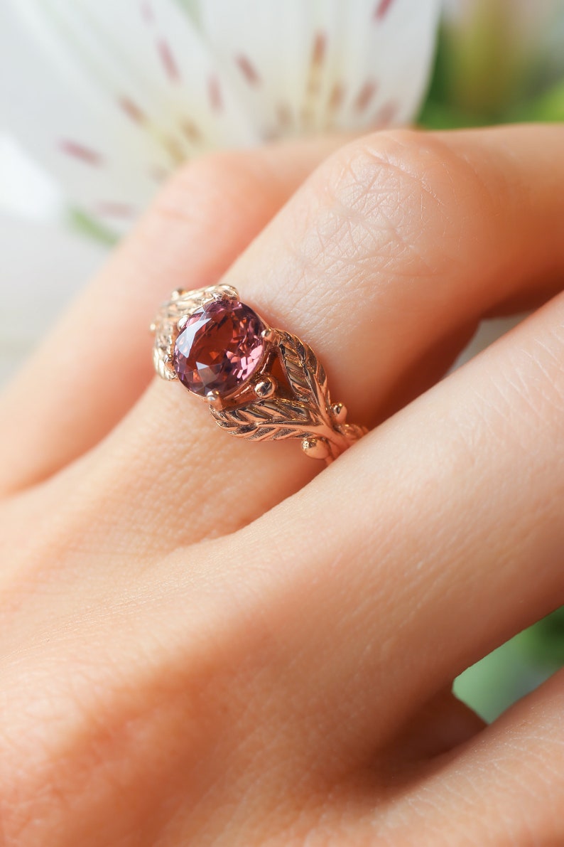 Pink tourmaline engagement ring, rose gold ring, leaves ring, unique ring for woman, branch ring, leaf engagement, twig wedding band image 6