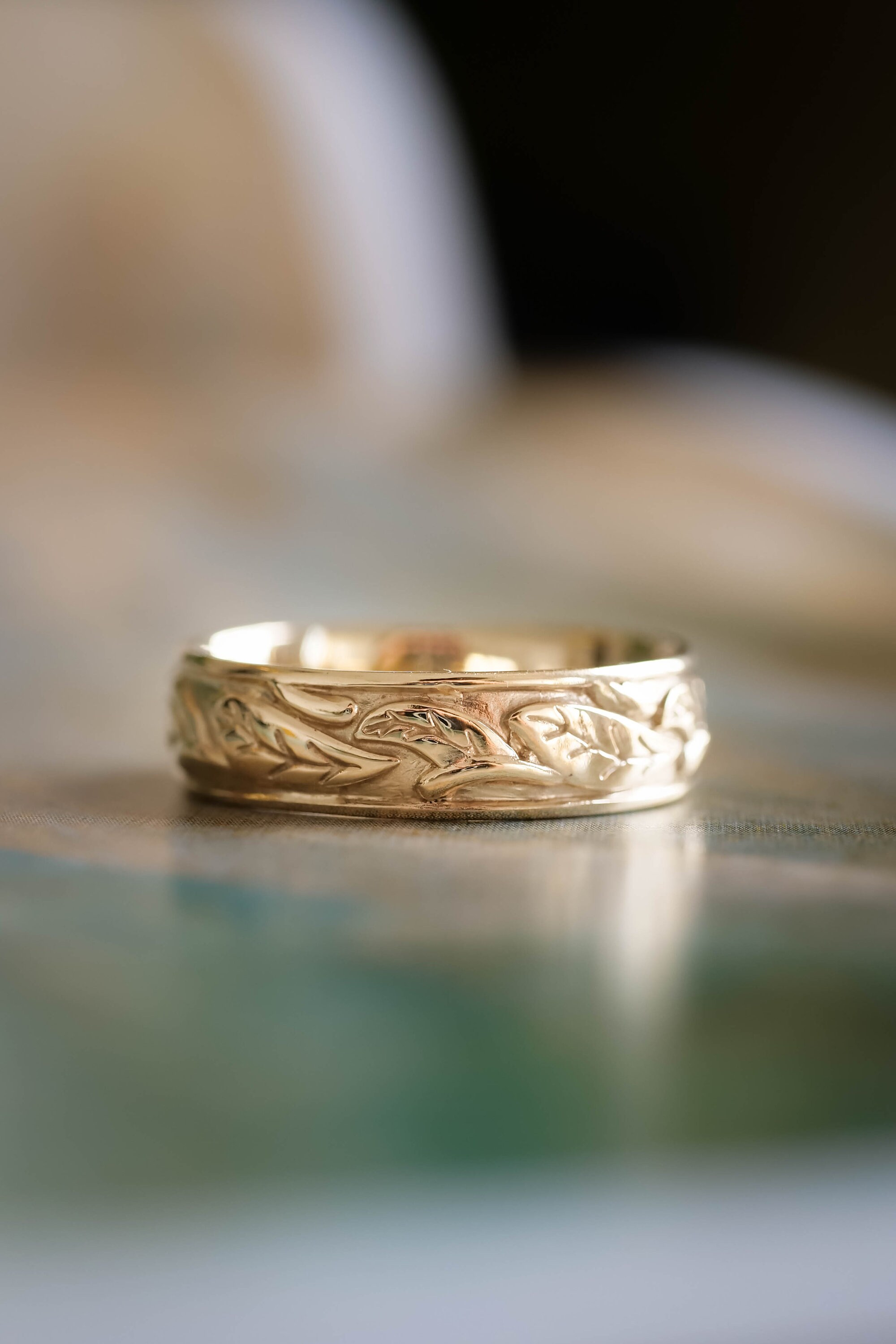 6mm Gold Leaf Wedding Band for Him Mens Wedding Band Unique