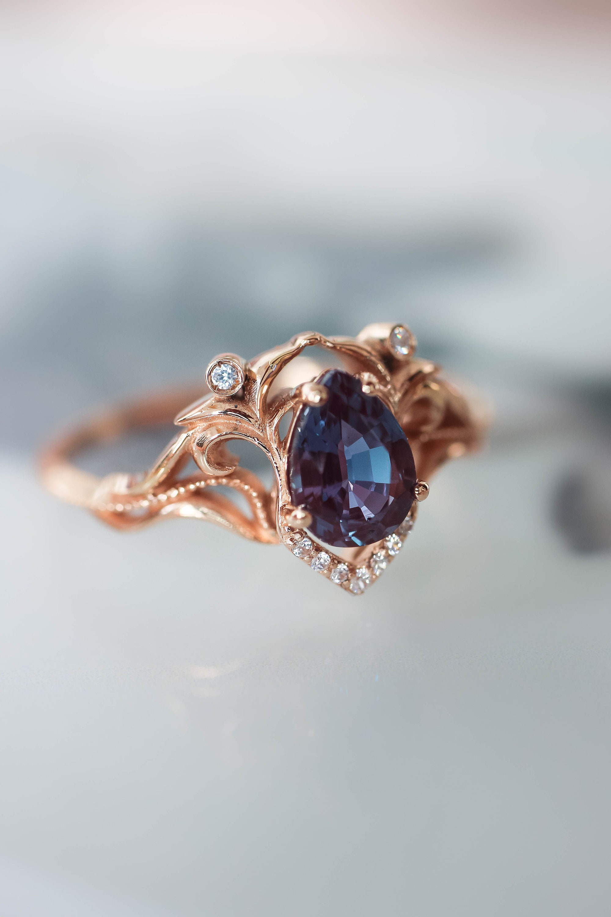 Alexandrite and diamonds ring unique engagement ring | Etsy