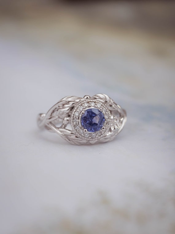 Yellowish Blue Sapphire Ring In 14k White Gold Band | MOGGA – MOGGA Jewels