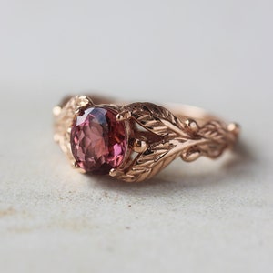 Pink tourmaline engagement ring, rose gold ring, leaves ring, unique ring for woman, branch ring, leaf engagement, twig wedding band image 3