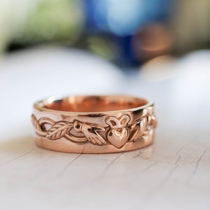 Solid Gold Claddagh Ring for Men, Irish Claddagh Mens Ring, Hands Heart Crown Celtic Wedding Band, 14k or 18k Gold Irish Rings