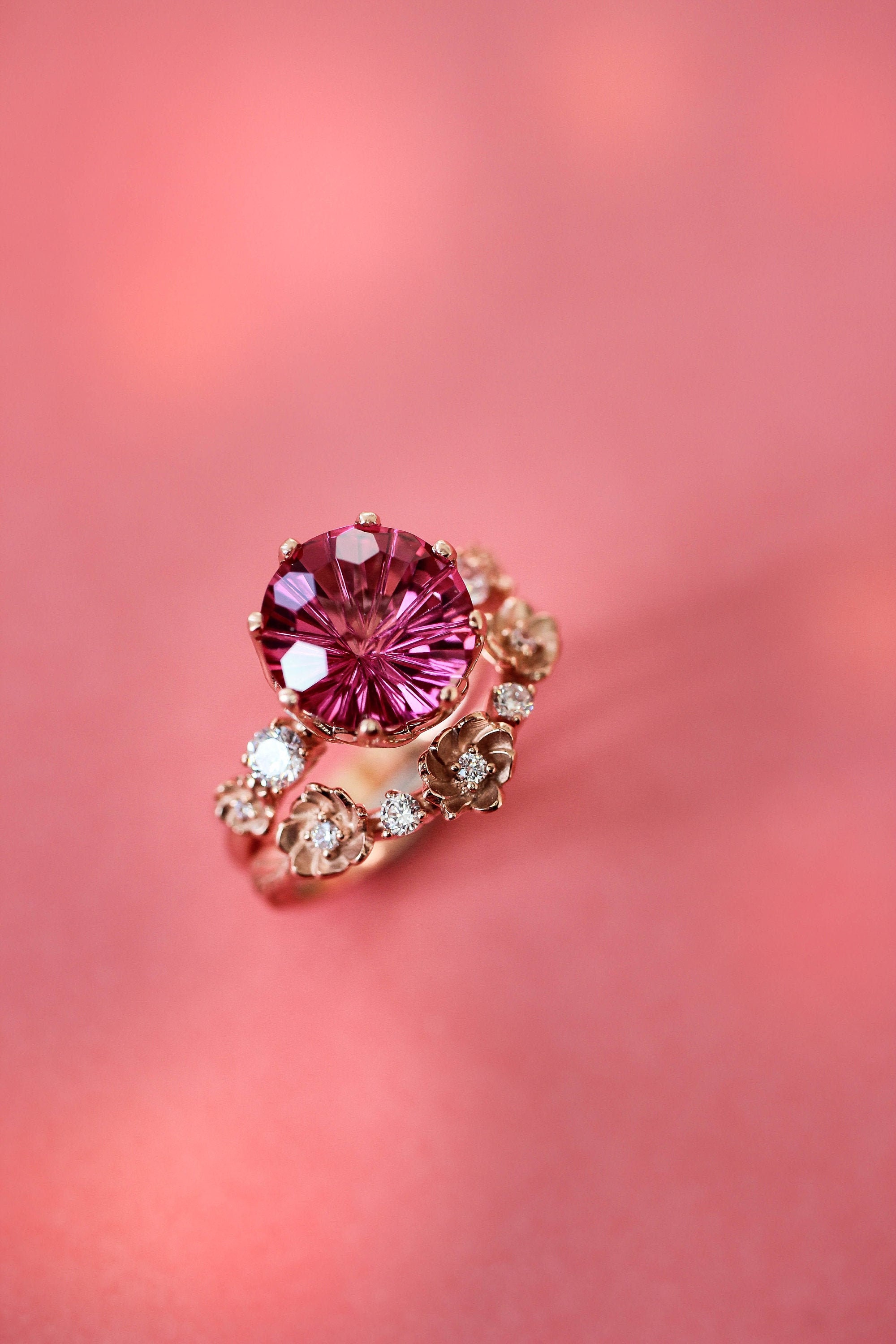 Outstanding bridal ring set statement engagement ring pink Etsy