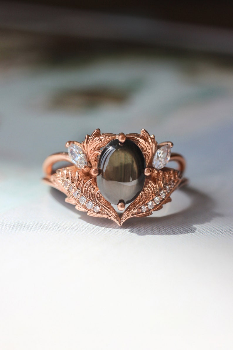 Black Star Sapphire Engagement Ring Leaves Ring Moissanite - Etsy