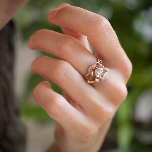 Custom order: 1ct morganite engagement ring, rose gold flower ring, 14K gold ring, art nouveau ring, rose flower image 7