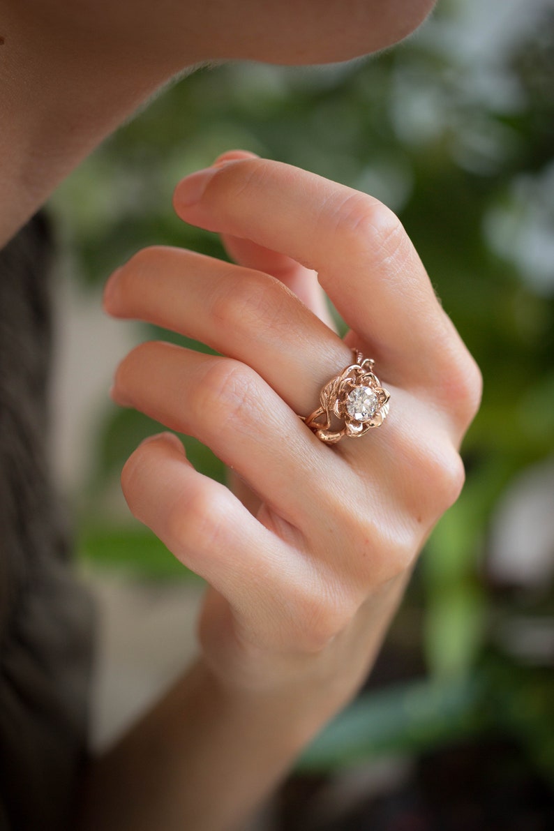 Custom order: 1ct morganite engagement ring, rose gold flower ring, 14K gold ring, art nouveau ring, rose flower image 7