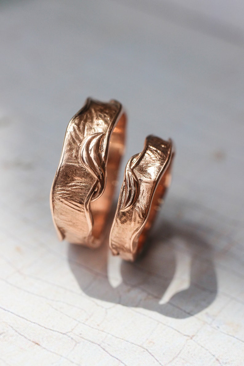 READY TO SHIP, Size 5 Us, Textured wedding band for woman, unisex rose gold wedding ring, rustic ring, 4 mm wide ring, unique ring image 7