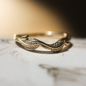 Twig wedding band, leaves wedding ring, rustic ring, branch ring, nature inspired, gold ring for woman, leaf engagement ring, 14K, 18K image 2