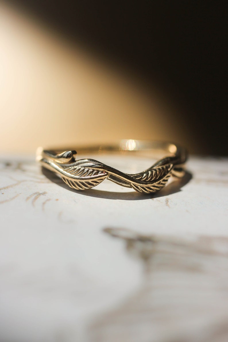 Twig wedding band, leaves wedding ring, rustic ring, branch ring, nature inspired, gold ring for woman, leaf engagement ring, 14K, 18K image 2