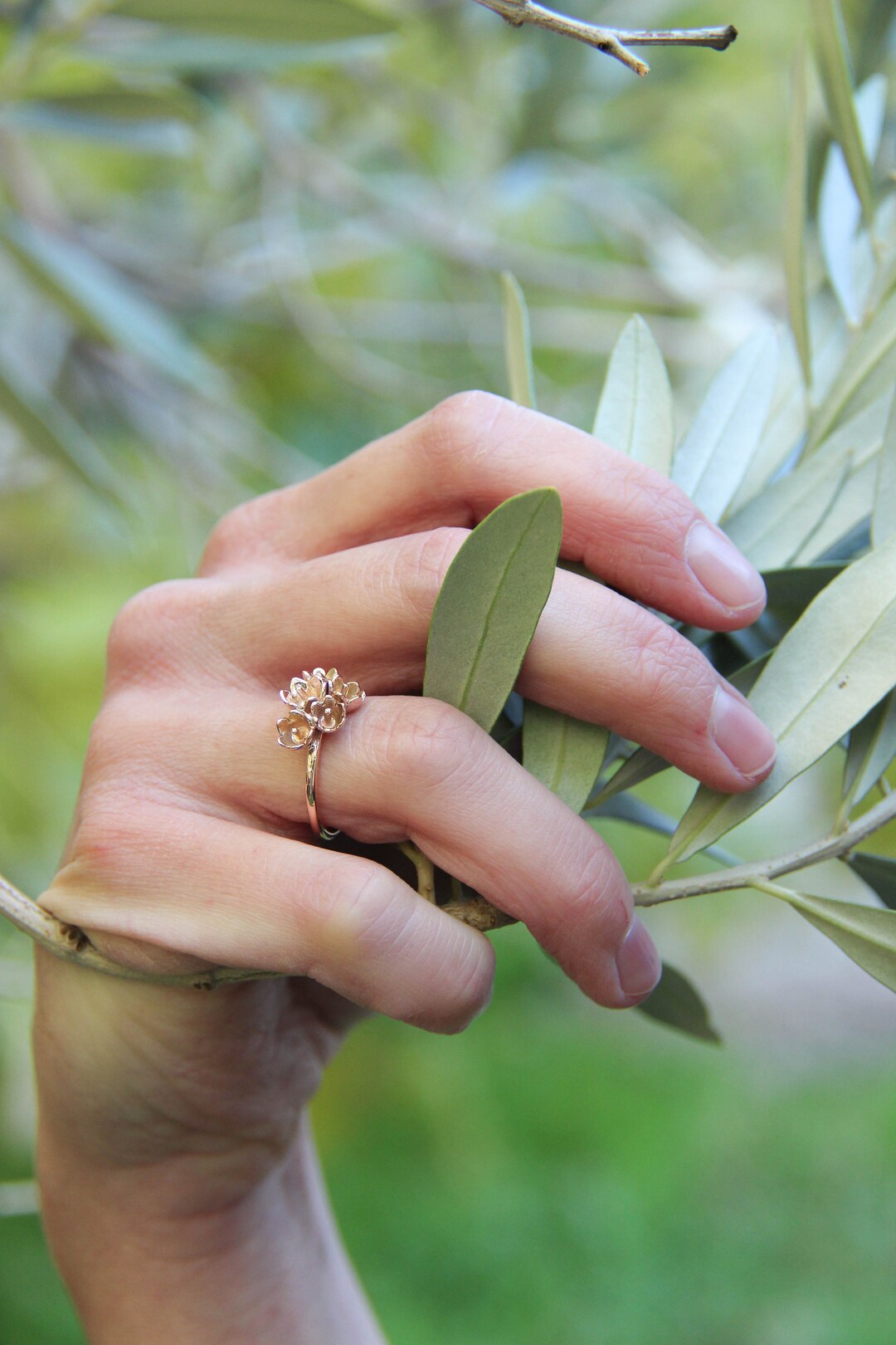 Rose Gold Flower Ring, Nature Engagement Ring, Lily of the Valley