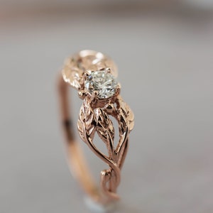 White gold engagement ring, natural diamond ring, nature inspired engagement ring, leaves ring, real diamond, leaf ring, unique ring woman image 9