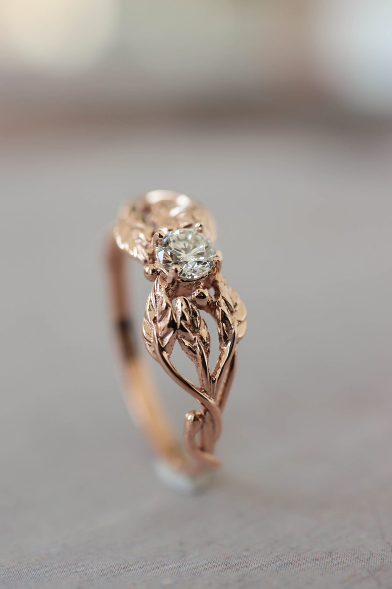 White gold engagement ring, natural diamond ring, nature inspired engagement ring, leaves ring, real diamond, leaf ring, unique ring woman image 9