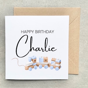 Biglietto di buon compleanno personalizzato per bambini, biglietto di compleanno del trenino giocattolo, biglietto di primo compleanno del bambino AA010