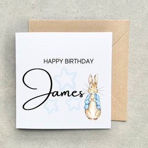 Personalisierte Geburtstagskarte, blaues Kaninchen Design für Baby Junge erster Geburtstag Karte AA013