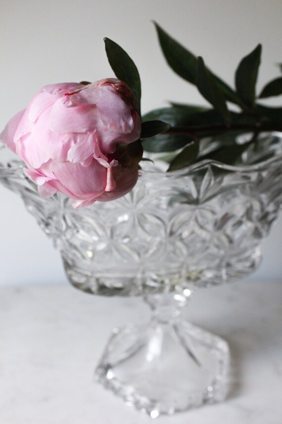 Vintage Cut Glass Vase Bowl Urn Pedestal Footed Wedding Etsy
