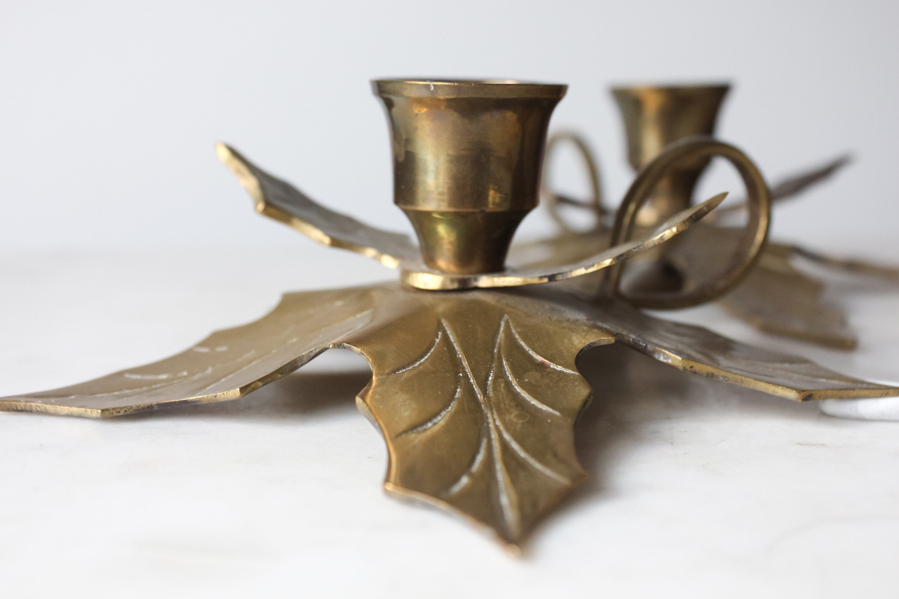 Brass Holly Leaf Candlestick Holders Candleholder Brass Etsy