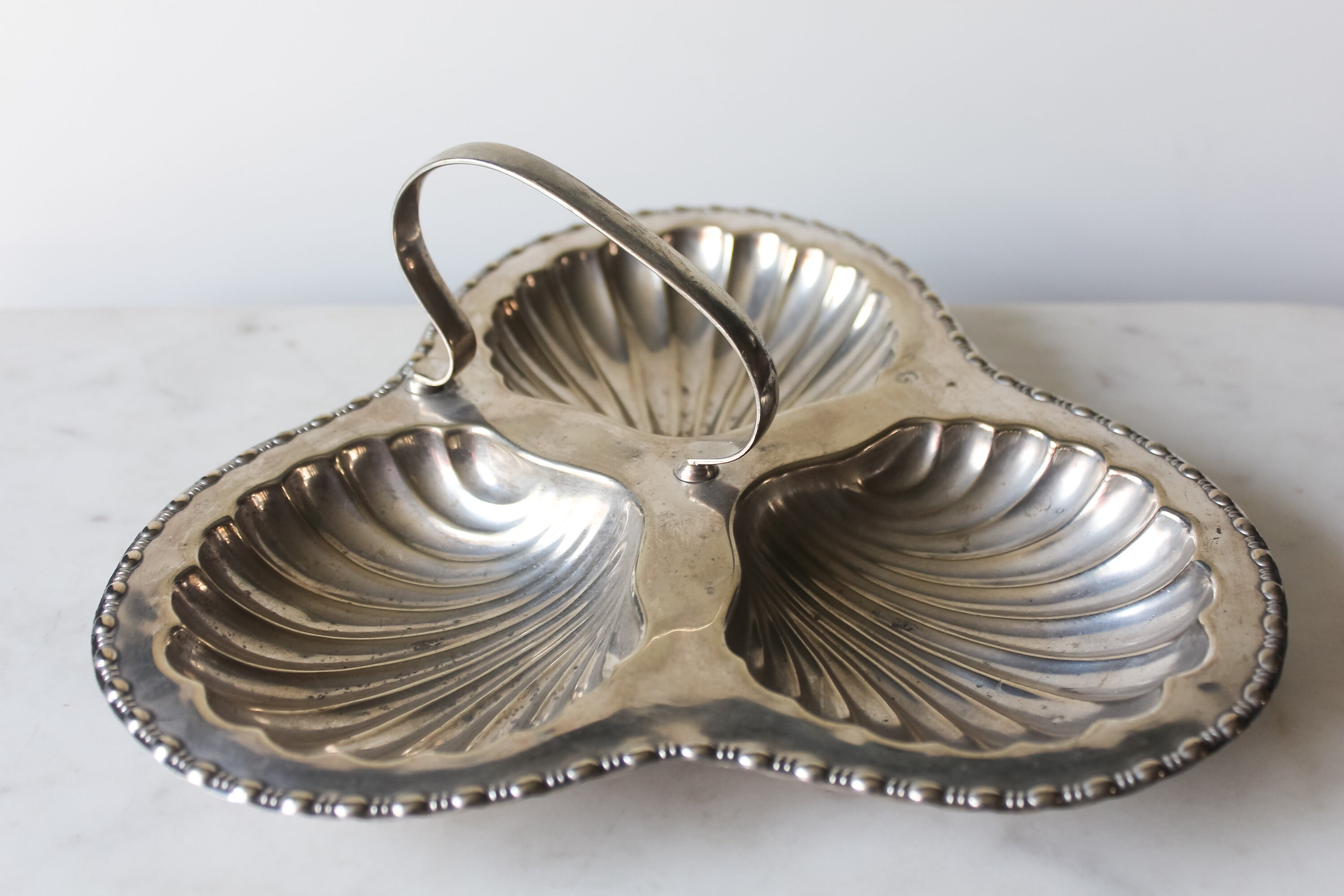 Silver Plated Seashell Tray Three Sections With Handle Shell Etsy
